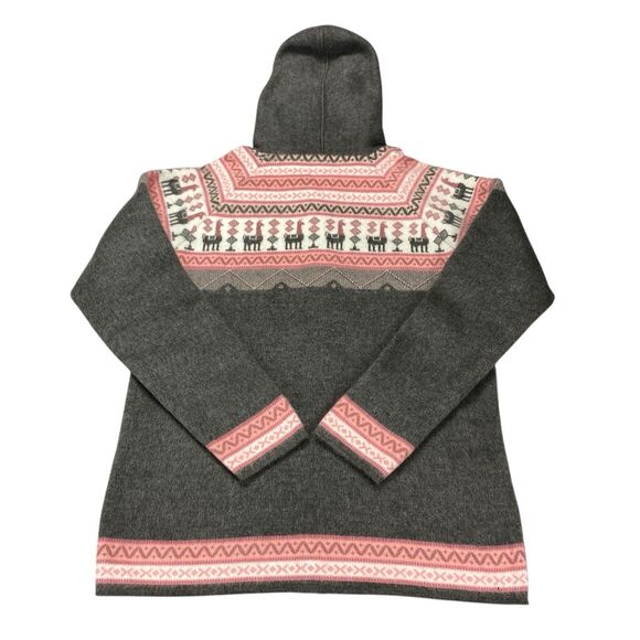 Tegidos Hooded Alpaca Sweater Jacket Gray Pink Hoodie Novelty Aztec XL - Picture 10 of 12